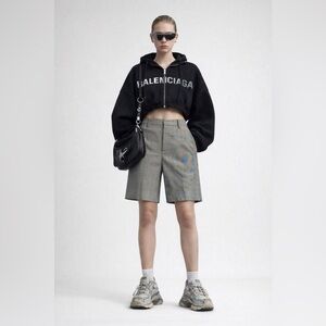 Balenciaga tan plaid tailored Bermuda length shorts. Size 36.